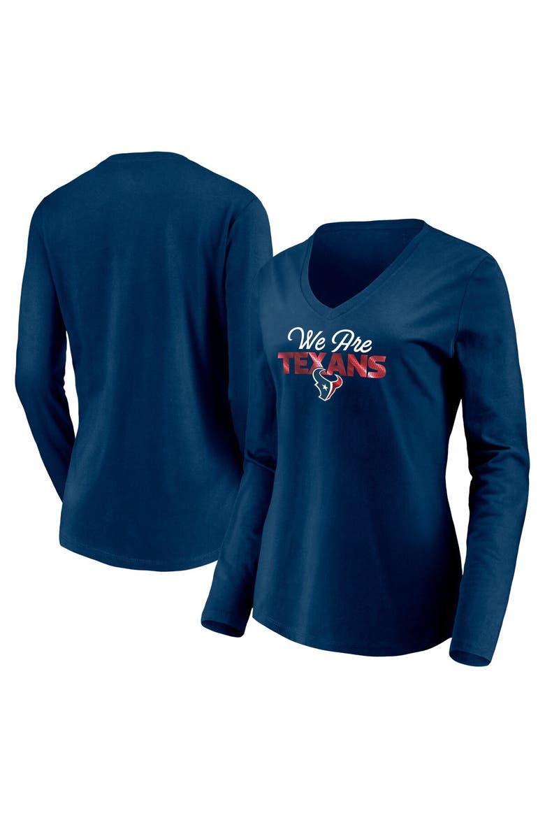 Women's Fanatics Branded Navy Houston Texans Highly Valued Long Sleeve V-Neck T-Shirt, Main, color, Navy