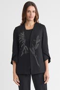 Ming Wang Floral Printed Stretch Deco Crepe Jacket