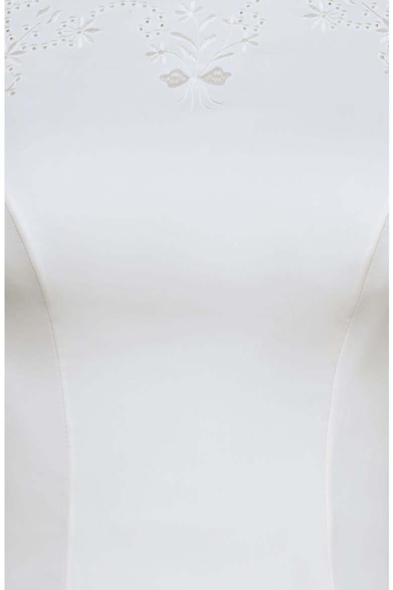 Alyssia Embroidered Satin Midi Dress, Alternate, color, WHITE