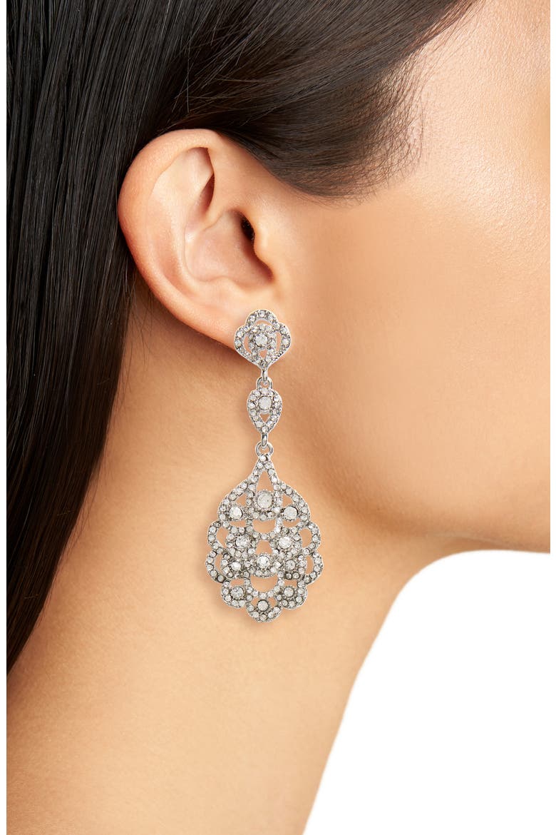 'Eiffel' Statement Drop Earrings, Alternate, color, ANTIQUE SILVER/ CLEAR CRYSTAL