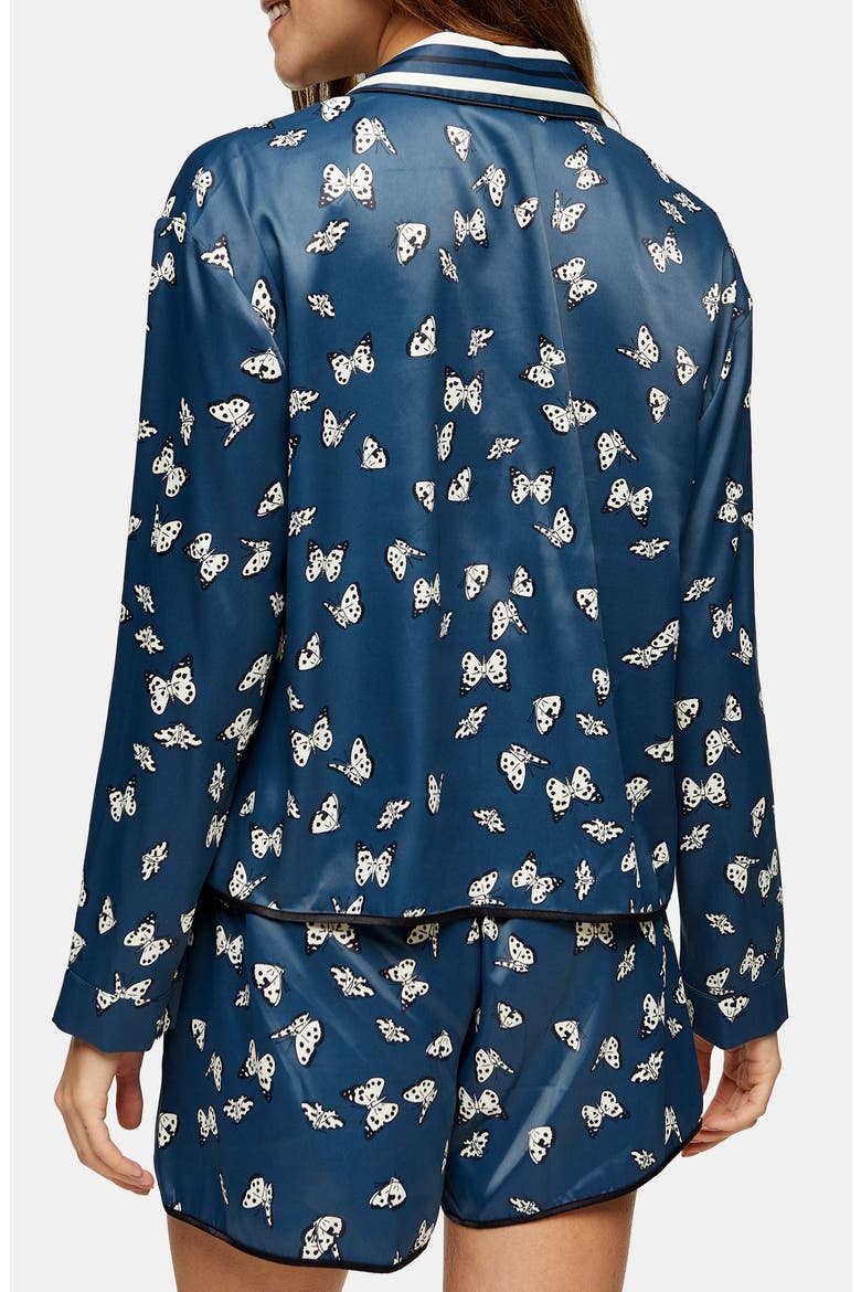 Kourtney Butterfly Print Satin Short Pajamas, Alternate, color, BLUE MULTI