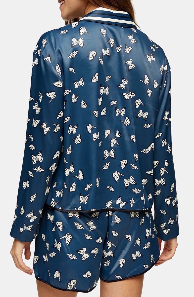 Topshop Kourtney Butterfly Print Satin Short Pajamas, Alternate, color,