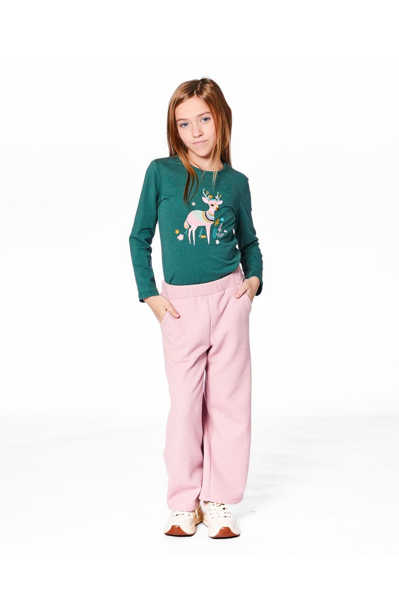 Deux par Deux Girl Organic Cotton Long Sleeve T-Shirt, Alternate, color, Dark Green