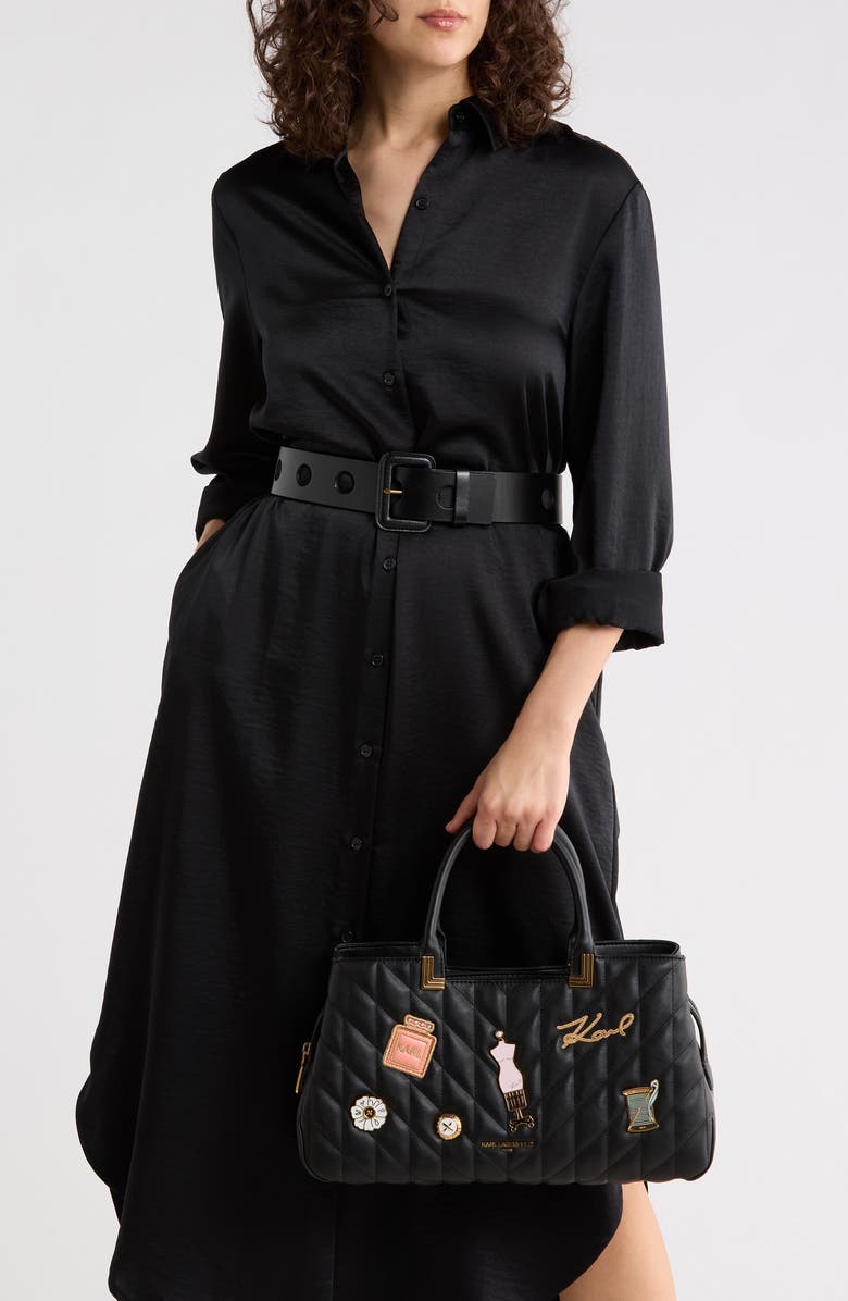 KARL LAGERFELD PARIS Meribel Satchel Bag, Alternate, color, Black/ Gold