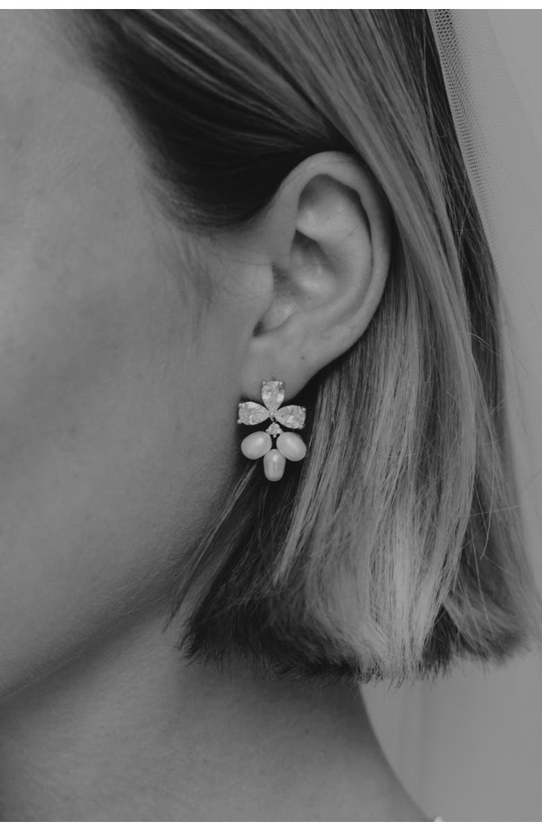 Untamed Petals Windsor Pearl Drop Earrings, Alternate, color, Silver