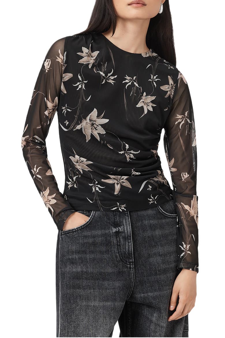 Caia Floral Mesh Top, Main, color, PETRA SEPIA BROWN