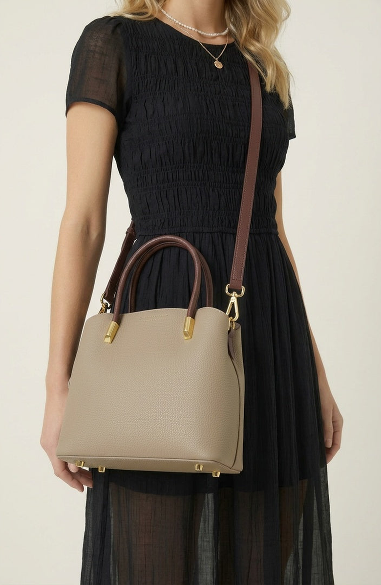 Modenaire Structured Leather Tote with Contrast Handles and Crossbody Strap, Alternate, color, Gold