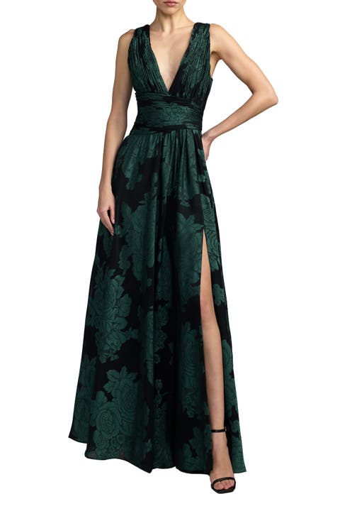 Burnout Chiffon Sleeveless V Neck A Line Gown