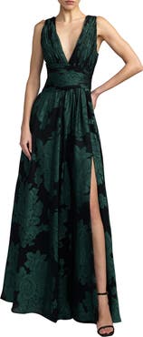 Mac Duggal Burnout Chiffon Sleeveless V Neck A Line Gown