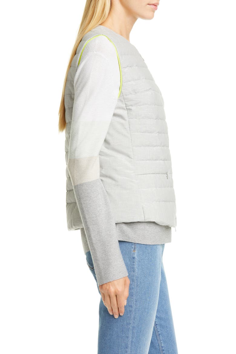 Metallic Neon Trim Down Puffer Vest, Alternate, color, GREY