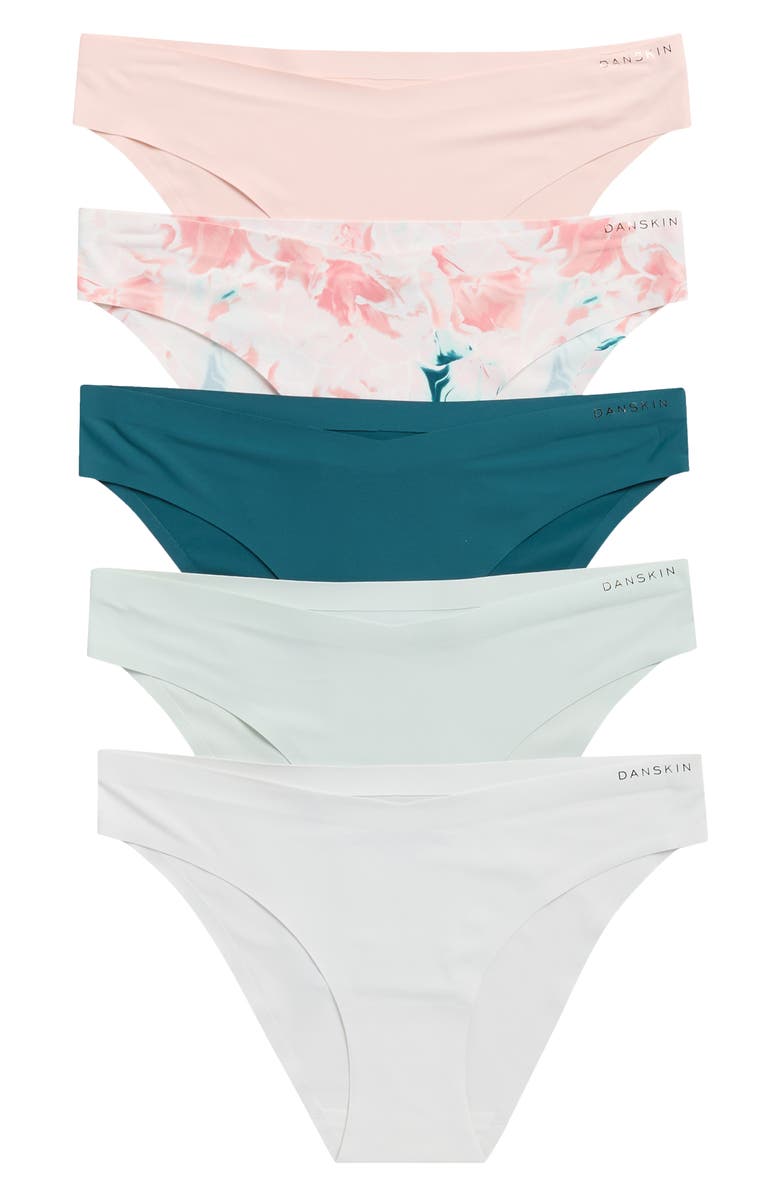 Danskin 5-Pack Bonded Microfiber Bikini Briefs, Main, color, Smudged Floral Bloom Anemone