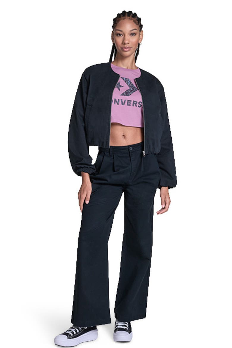 Bubble Sleeve Bomber Jacket, Alternate, color, CONVERSE BLACK