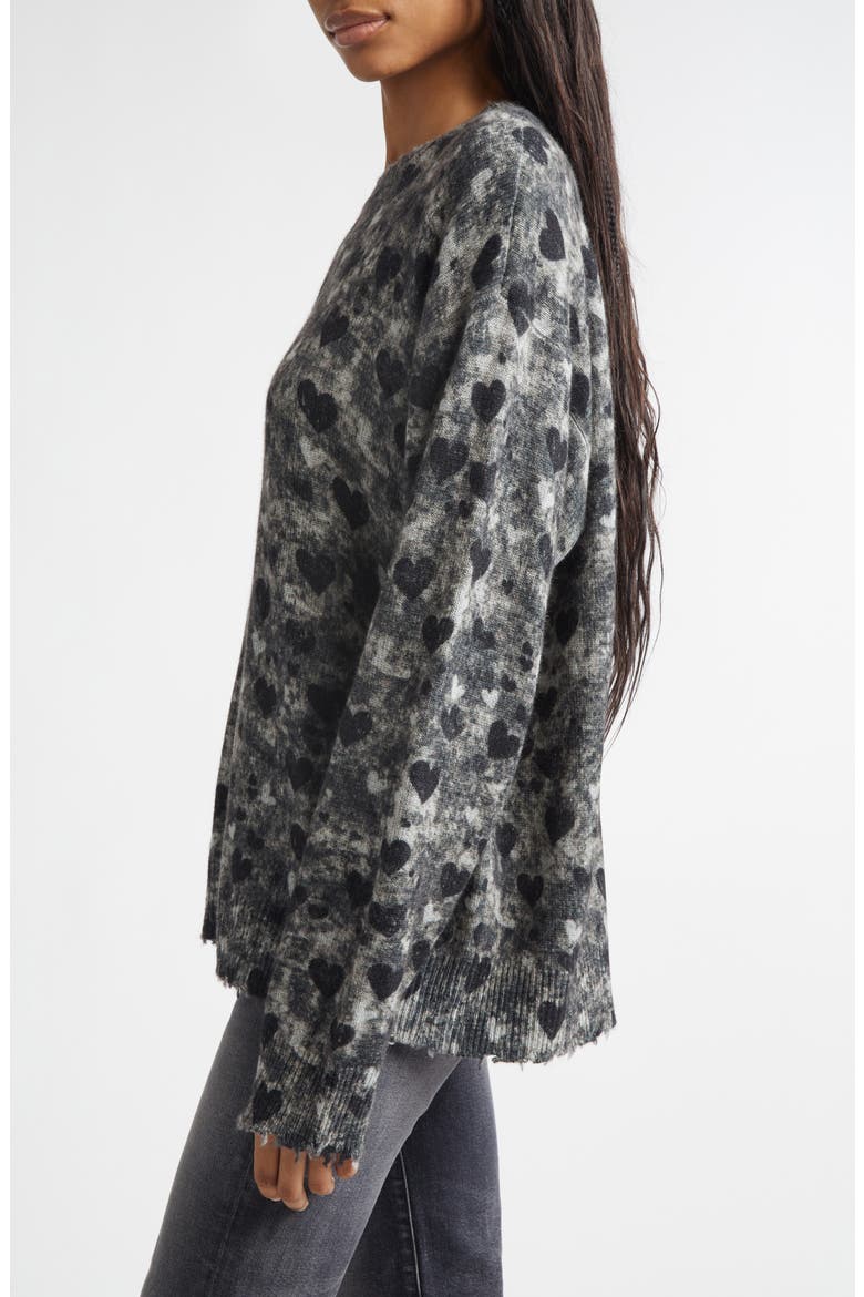 Distressed Heart Print Cashmere Sweater, Alternate, color, HEATHER GREY
