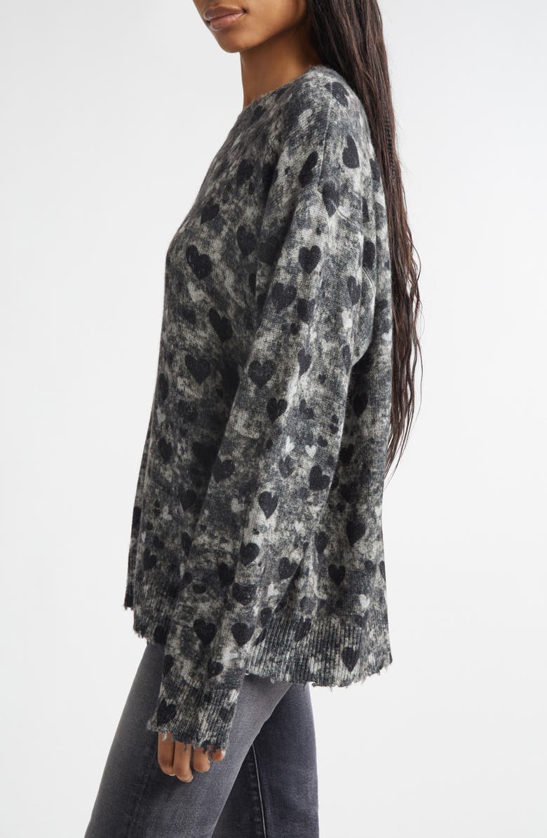 R13 Distressed Heart Print Cashmere Sweater, Alternate, color, Heather Grey