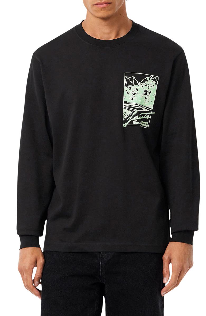 Lacoste Classic Fit Long Sleeve Cotton Graphic T-Shirt, Main, color, 031 Black