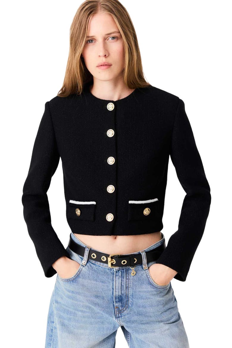 Short tweed jacket, Alternate, color, Black