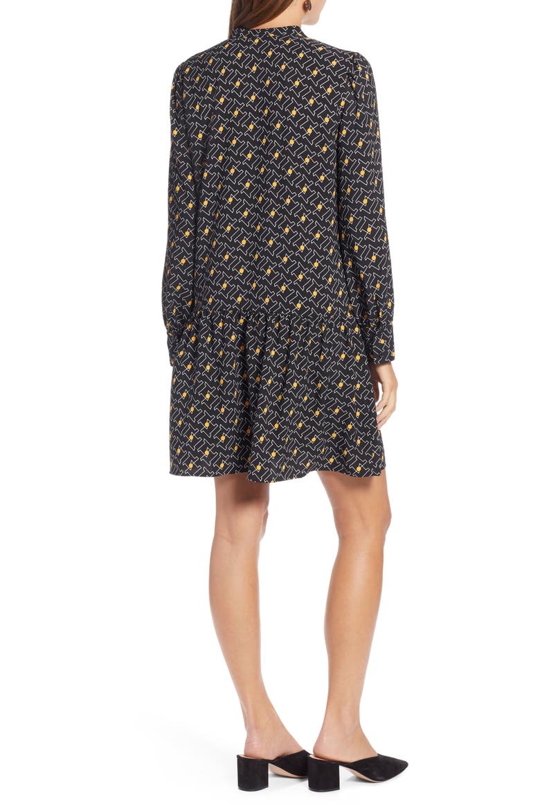 Pintuck Detail Shift Dress, Alternate, color, BLACK GEO PRINT