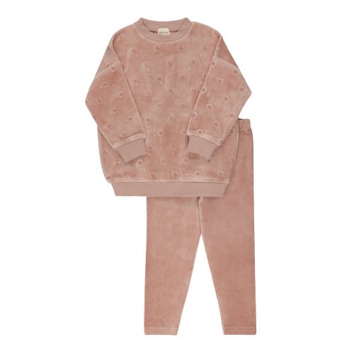 Ely's & Co. Velour Embroidered Floral Collection- Lounge Set In Pink