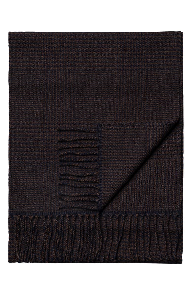 Eton Houndsttoh Check Merino Wool Scarf, Alternate, color, Medium Brown
