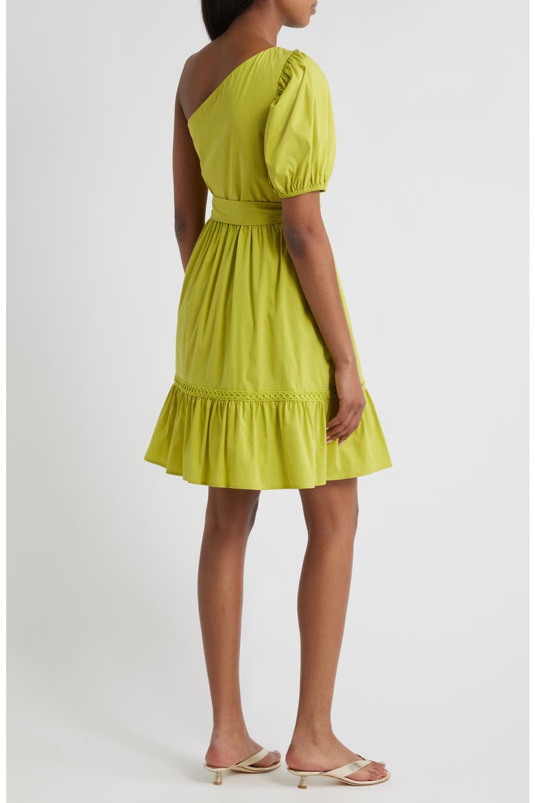 One-Shoulder Puff Sleeve Cotton Blend Dress, Alternate, color, CITRON ZEST