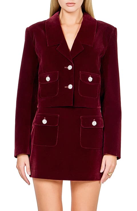 Jeweled Crop Velvet Blazer