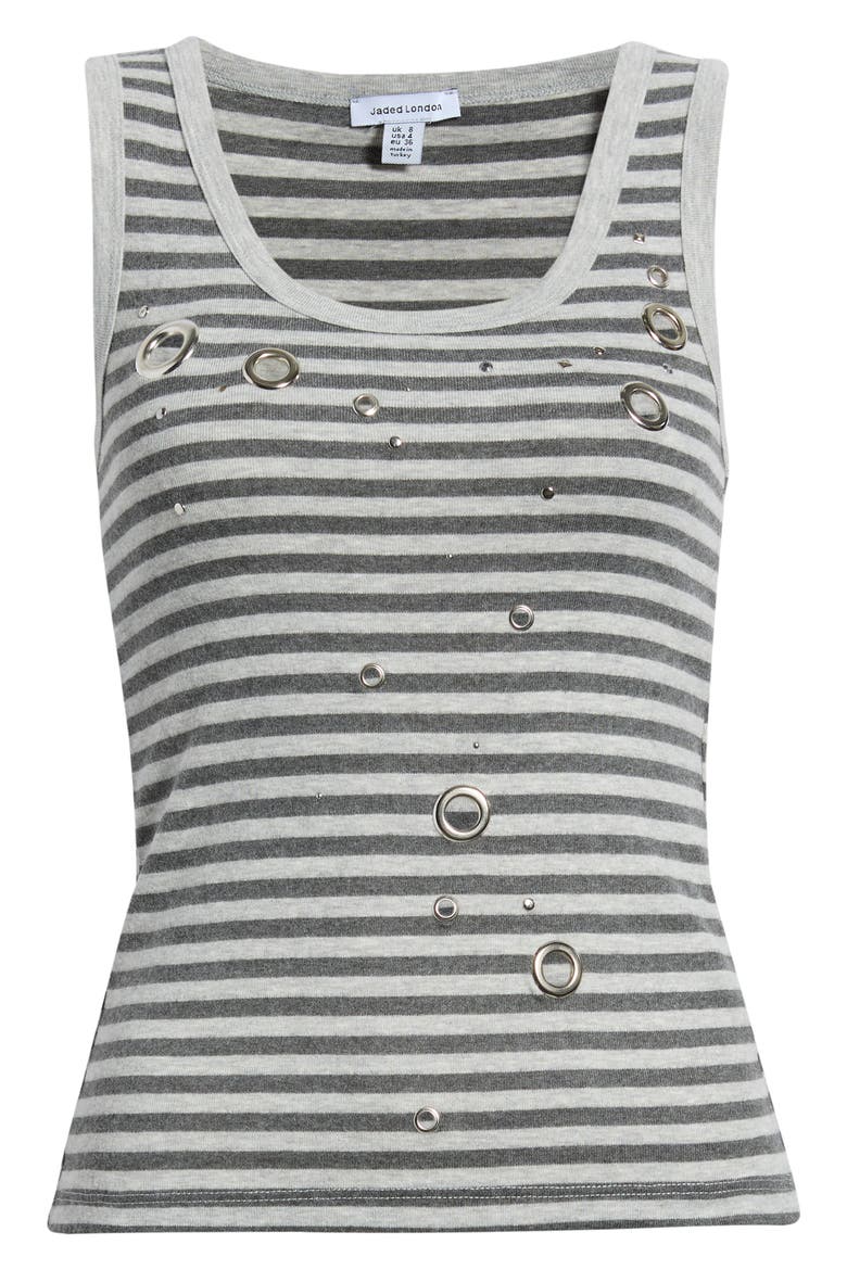 Eyelet Stud Stripe Tank, Main, color, GREY