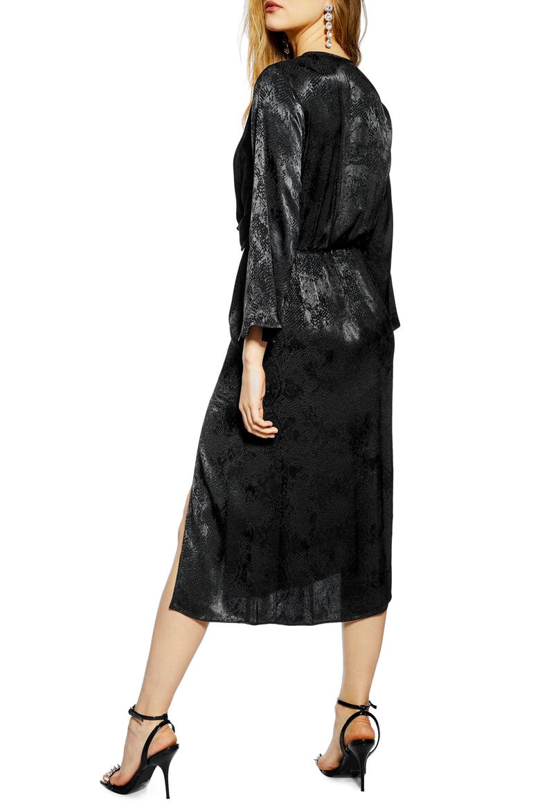 Snake Effect Knot Midi Dress, Alternate, color, BLACK