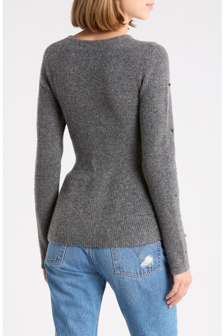 Pearly Embellished Peplum Sweater, Alternate, color, GREY HEATHER