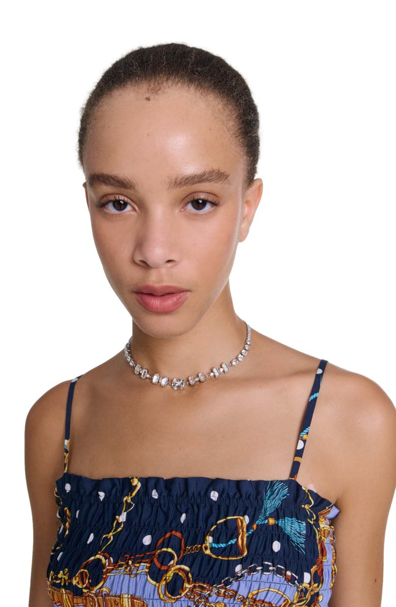 maje Printed smocked crop top, Alternate, color,