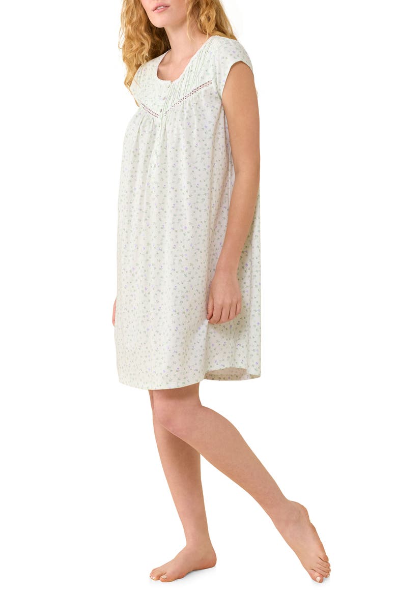 Floral Cotton Short Nightgown, Alternate, color, SAGE FLORAL