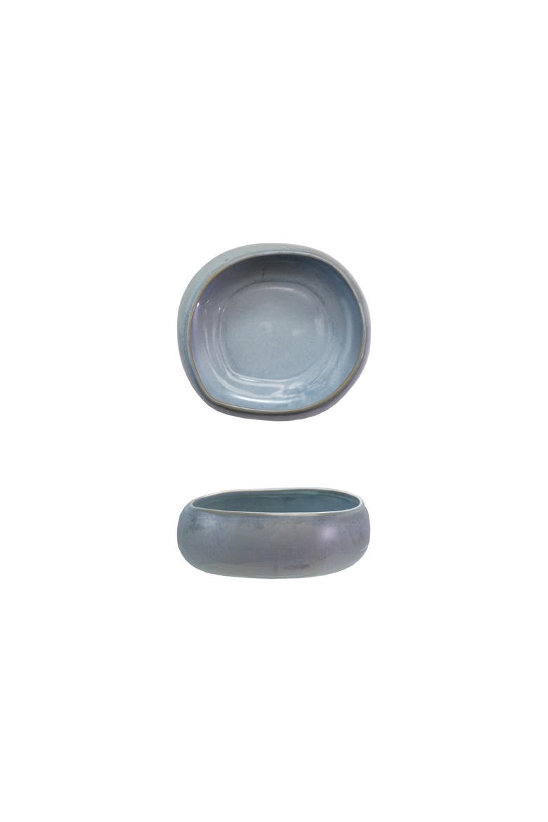 Organic Shaped Stoneware Bowl with Reactive Glaze, White, Main, color, Blue