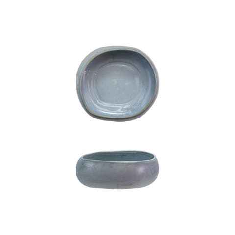 Organic Shaped Stoneware Bowl with Reactive Glaze, White