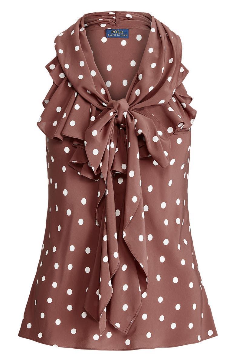 Polo Ralph Lauren Polka Dot Tie Front Sleeveless Blouse, Alternate, color,