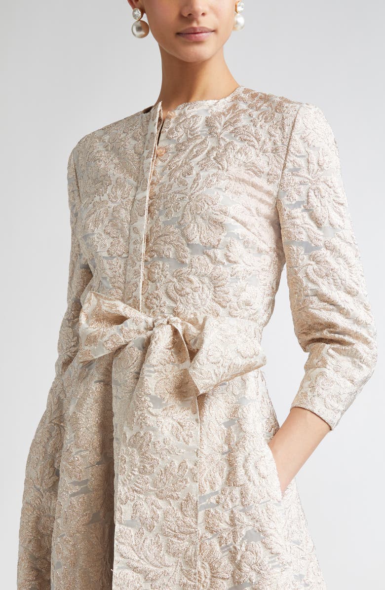 Carolina Herrera Metallic Floral Jacquard Trench Midi Dress, Alternate, color, Gold