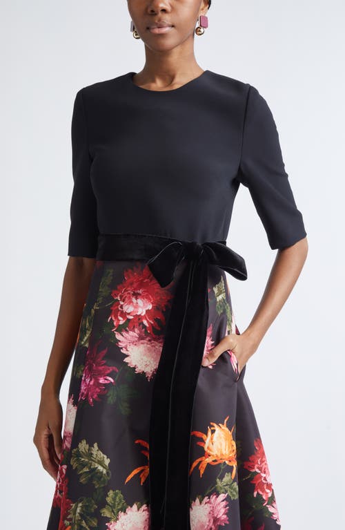 Carolina Herrera Floral Elbow-sleeve Bow Midi Dress In Multi