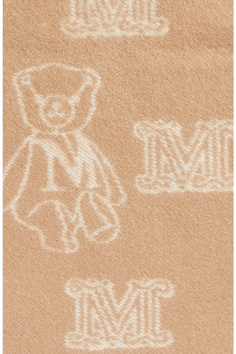 Sanima Bear Monogram Cashmere Fringe Scarf, Alternate, color, CAMEL