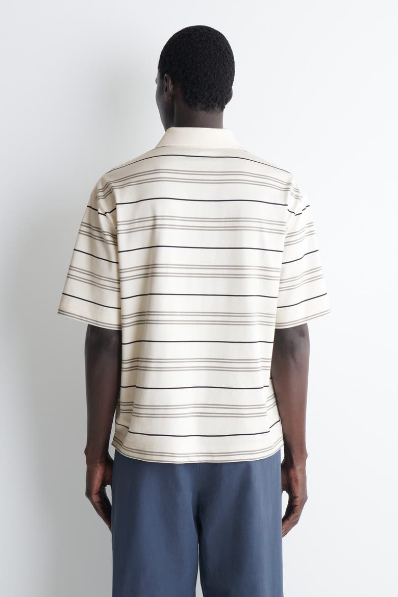 Striped Open-collar Polo Shirt, Alternate, color, IVORY / STRIPED
