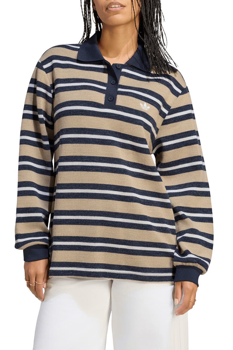 Stripe Brushed Knit Polo, Main, color, KHAKI THREE