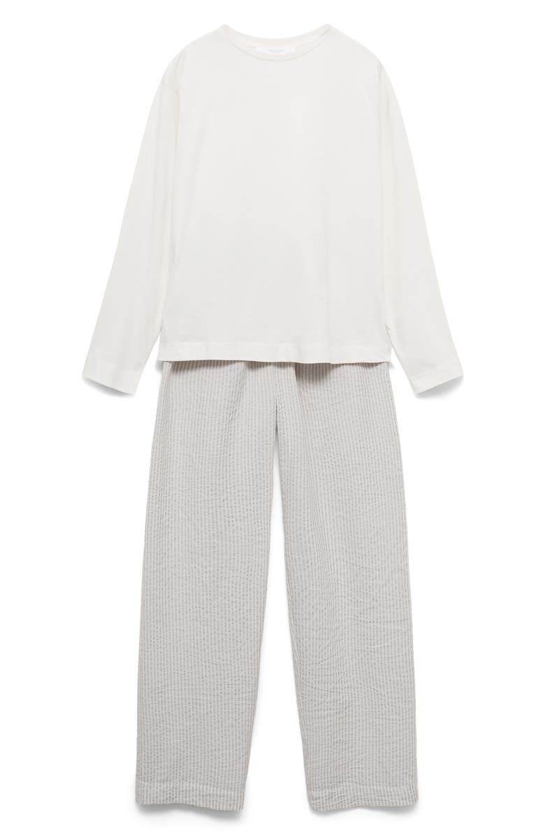 MANGO Cotton Seersucker Pajamas, Main, color, Charcoal