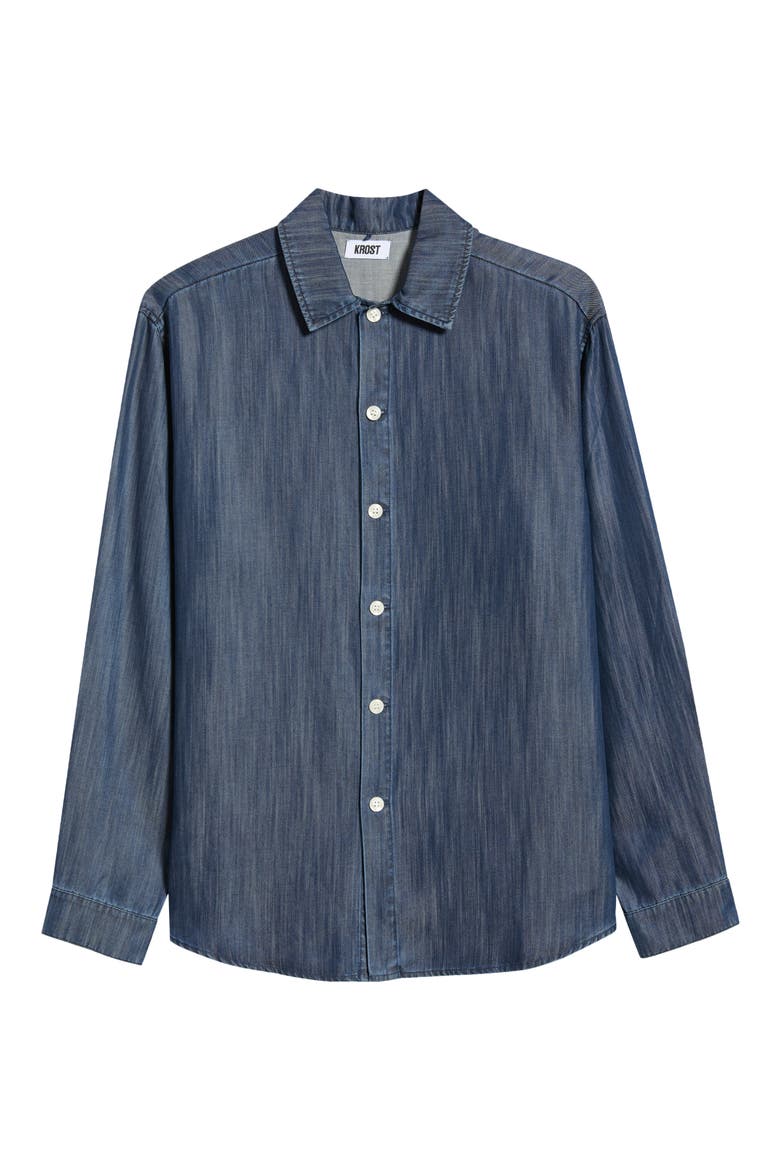 Featherweight Denim Button-Up Shirt, Main, color, DARK WASH 1