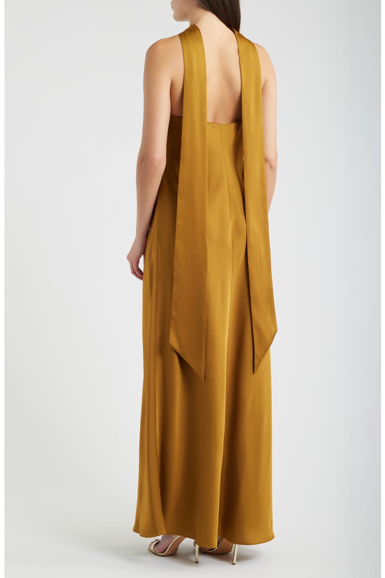 Halter Neck Maxi Dress, Alternate, color, GOLD KHAKI