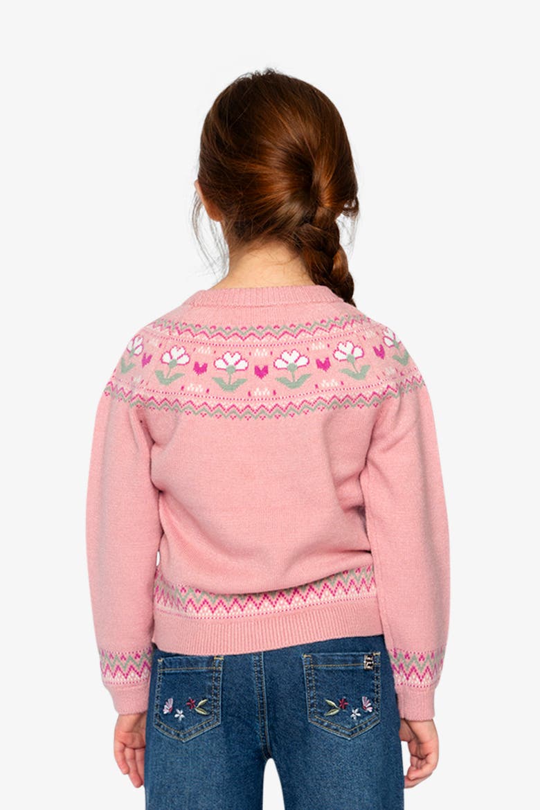 Flower Jacquard Yoke Ribbed Cuff Sweater, Alternate, color, Pale Dusty Pink
