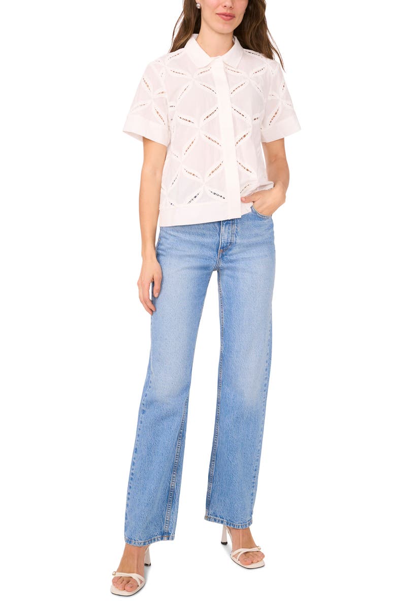 Halogen<sup>®</sup> Ladder Stitch Accent Cotton Button-Up Shirt, Alternate, color, Bright White