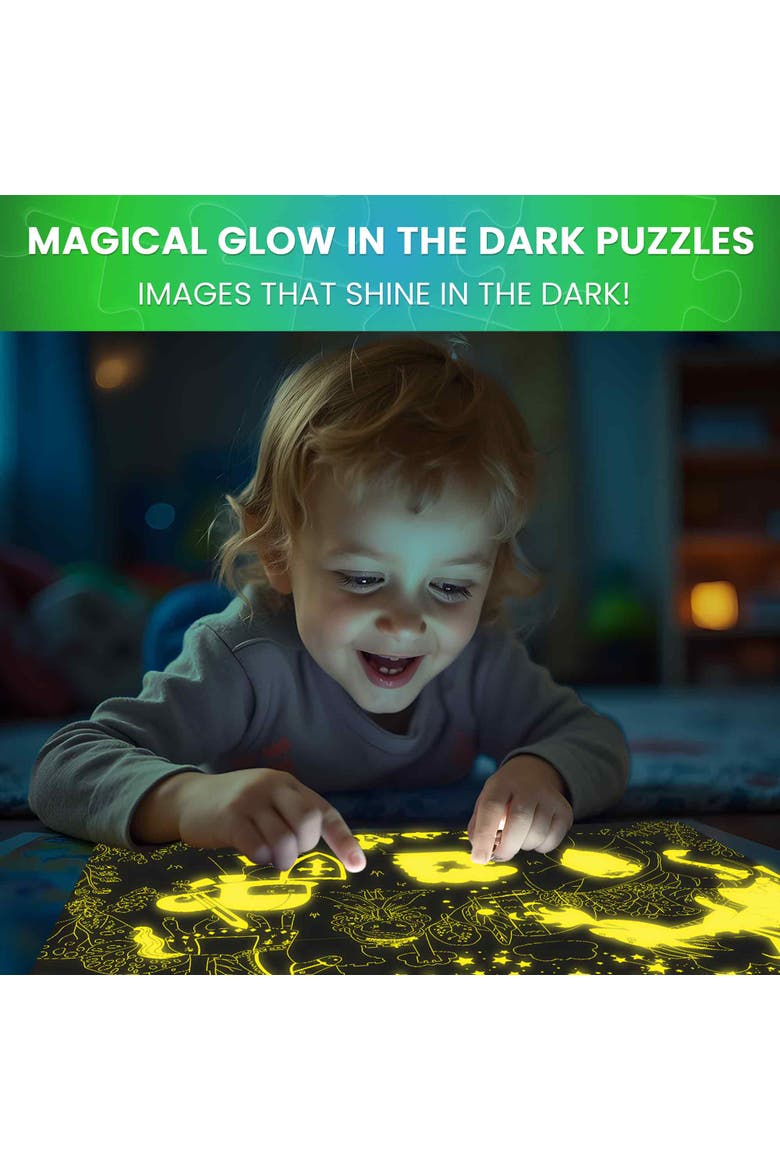 4x100 Piece Glow-in-The-Dark Kids Jigsaw Puzzles, Alternate, color, Dinos & Forest