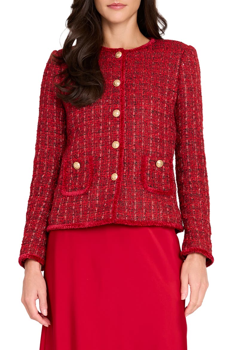 Bouclé Jacket, Main, color, RED MULTI