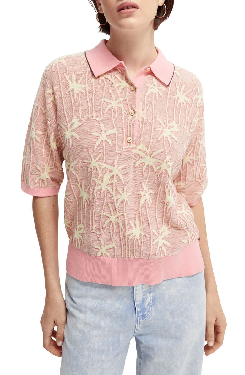 Scotch & Soda Organic Cotton Blend Jacquard Knit Polo, Main, color, 