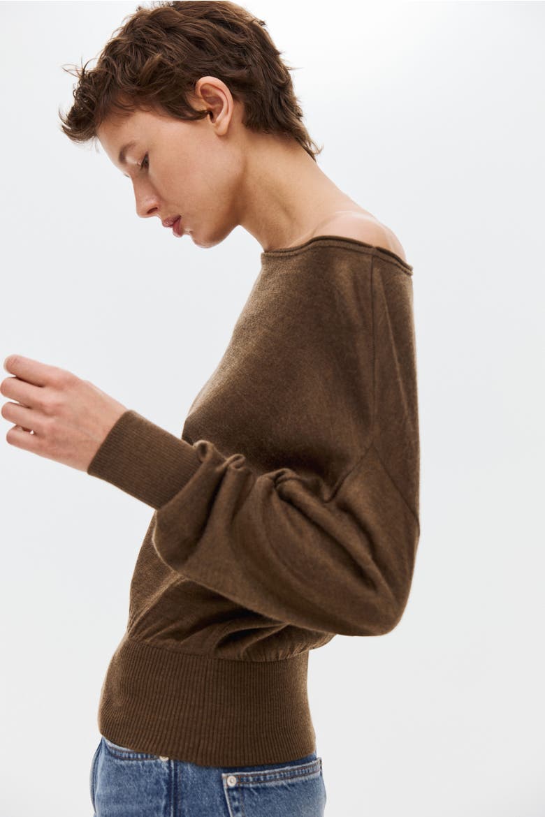 Fine-knit One-shoulder Top, Alternate, color, Brown