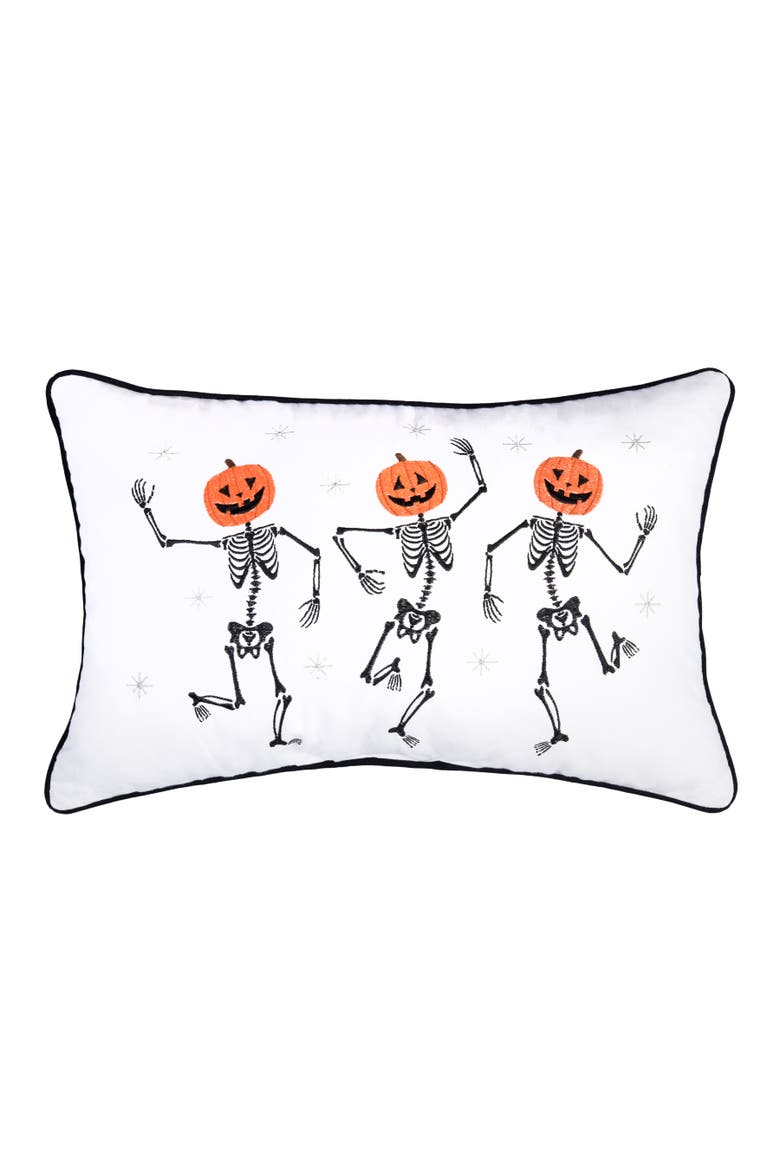 Pumpkin Skeletion Trio Halloween Lumbar Accent Pillow, Main, color, Orange