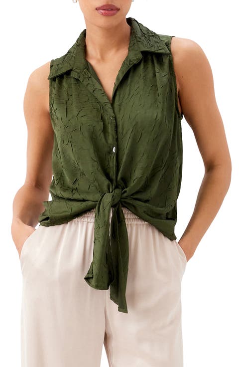 Sleeveless Tie Front Crushed Satin Top
