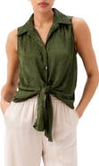 Karen Kane Sleeveless Tie Front Crushed Satin Top
